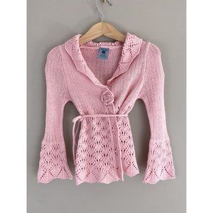 Pumpkin Patch Pink Knit Bell Sleeve Tie Waist Cardigan Soft Sweater Toddler 3